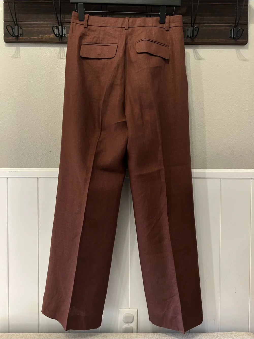 100% Linen J.Crew Essential Wide Leg Mid Rise Pant Roasted Cocoa Cognac Brown